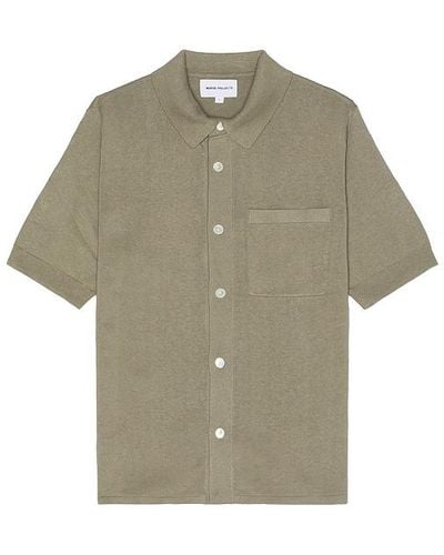 Norse Projects Rollo Cotton Linen Short Sleeve Shirt - Green