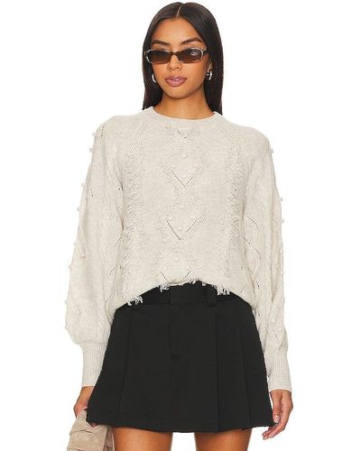 Autumn Cashmere Fringed Cable Popcorn Crew Neck - Natural