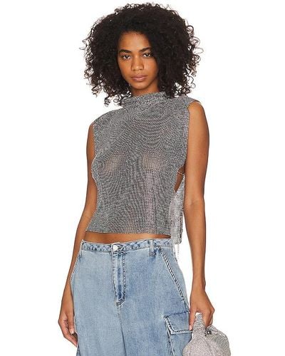 8 Other Reasons Rhinestone Mesh Cowl Neck Top - Blue