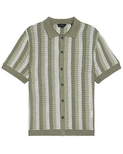 Vince Crochet Stripe Short Sleeve Button Down Shirt - Green