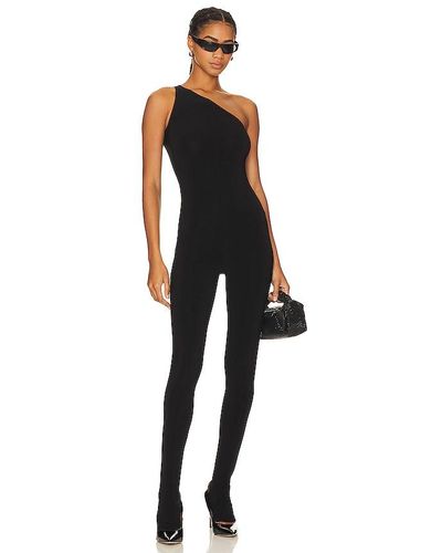 Norma Kamali One Shoulder Catsuit With Footie - Black