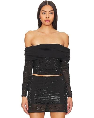 OW Collection Off Shoulder Rhinestone Blouse - Black
