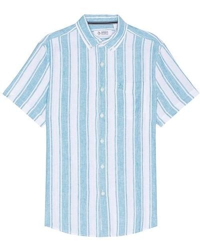 Original Penguin Vertical Stripe Short Sleeve Linen Shirt - Blue