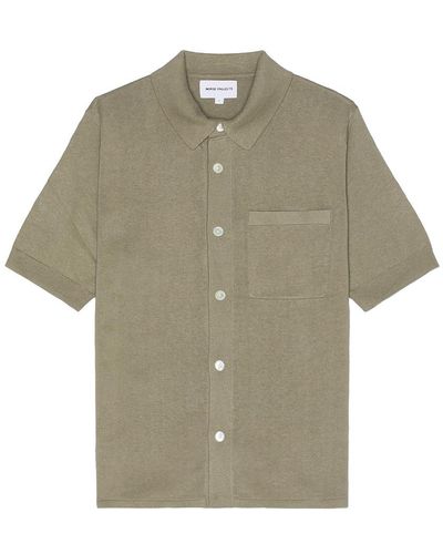 Norse Projects Rollo Cotton Linen Short Sleeve Shirt - グリーン