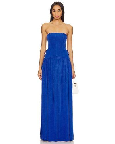 Shona Joy Vento Lace Up Strapless Maxi Dress - Blue