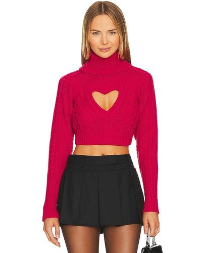 For Love & Lemons Vera Cutout Sweater - Red