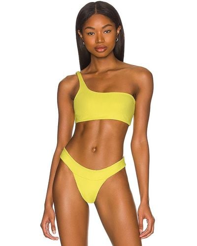 Indah Everly One Shoulder Twist Bikini Top - Yellow
