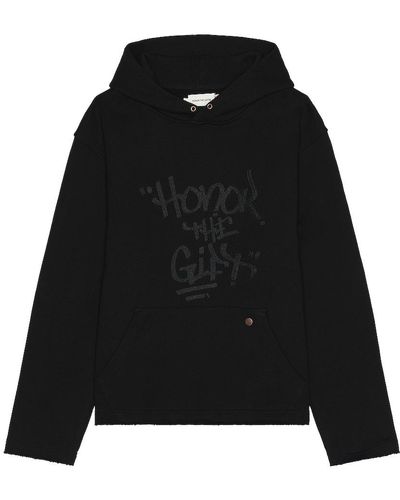 Honor The Gift Script Embroidered Hoodie - ブラック