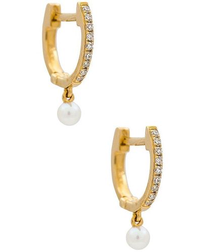 EF Collection Diamond With Pearl Huggie Earrings - Metallic