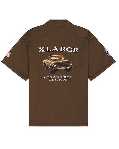 X-Large Old Pick Up Truck Short Sleeve Work Shirt - Brown