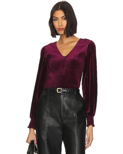 1.STATE TOP ENCOLURE V MANCHES LONGUES AVEC SMOCKS in Wine. Size XS, XXS. - Rouge