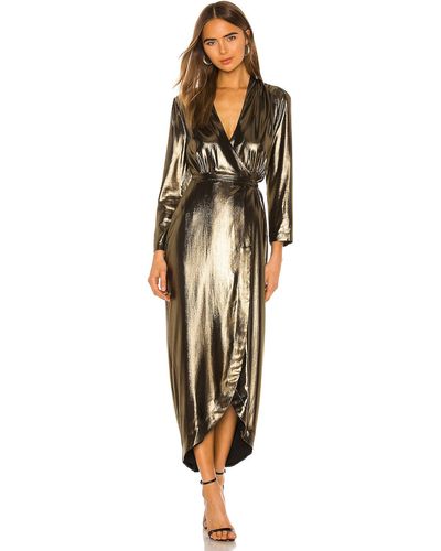 L'Agence Reliah Gold Lamé Wrap Dress - Metallic