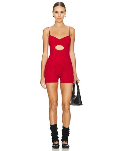 Frankie's Bikinis Clara Shine Jacquard Bodysuit - Red
