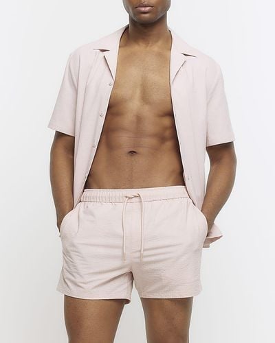 River Island Seersucker Swim Shorts - Natural