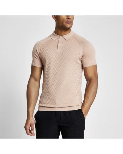 River Island Knitted Short Sleeve Polo Shirt - Pink
