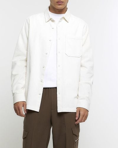 River Island White Regular Fit Corduroy Long Sleeve Shirt