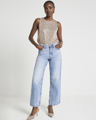 River Island Rose Gold Sequin Tank Top - Blue