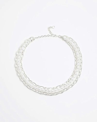 River Island Silver Pearl Chain Multirow Necklace - White