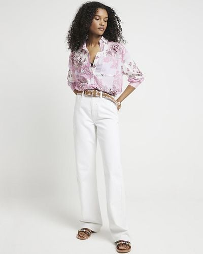 River Island Pink Patchwork Floral Oversized Fit Shirt - White