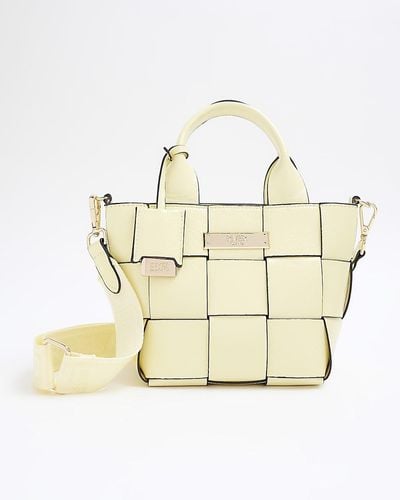 River Island Yellow Chunky Weave Small Tote Bag - Natural