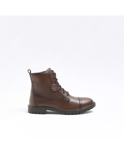 River Island Brown Leather Combat Boots