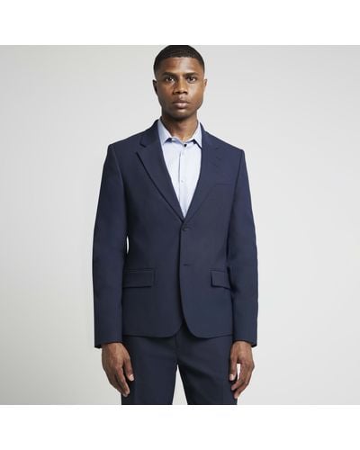 River Island Navy Slim Fit Suit Jacket - Blue