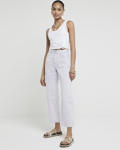 River Island Purple Relaxed Straight Fit Cropped Jeans - White