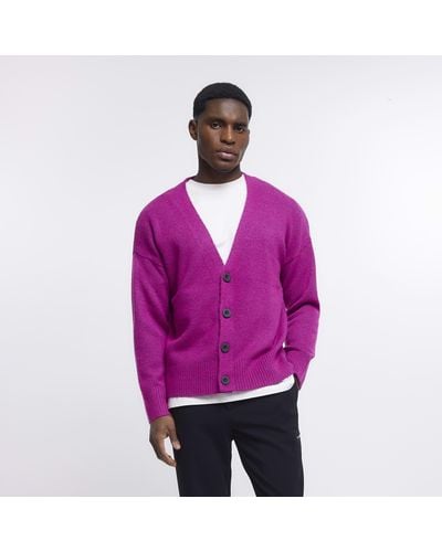 River Island Pink Boxy Fit Knitted Cardigan - Purple