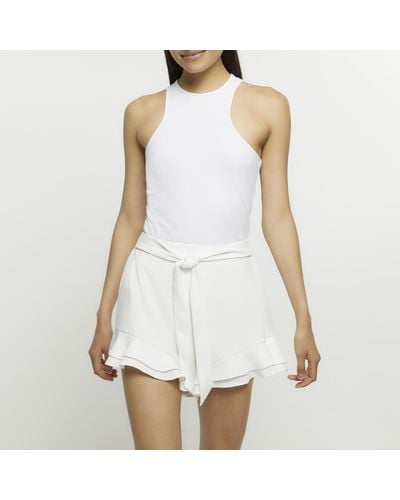 River Island Tie Front High Waisted Shorts - White