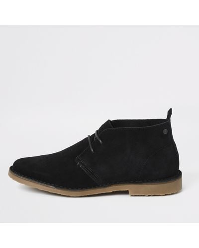 River Island Suede Wide Fit Desert Boots - Black