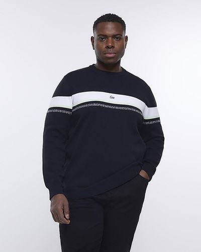 River Island Big & Tall Black Slim Fit Striped Sweater - Blue