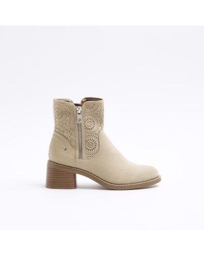 River Island Beige Cut Out Heeled Ankle Boots - Natural