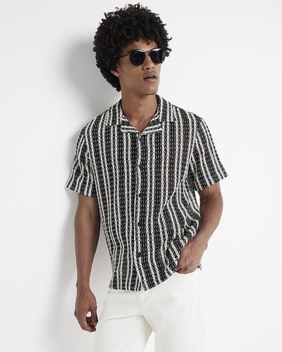 River Island Crochet Stripe Revere Shirt - Black