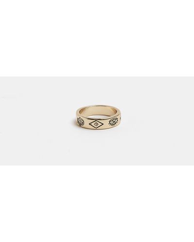 River Island Gold Colour Engraved Ring - White