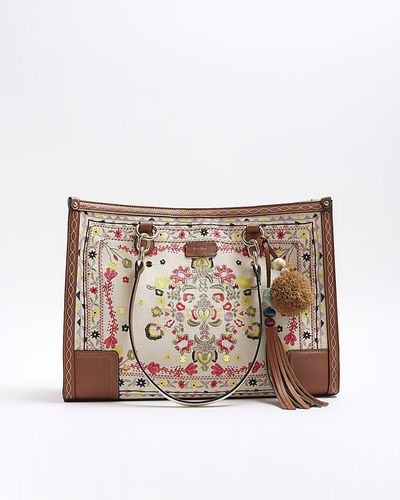 River Island Embroidered Tote Bag - Natural