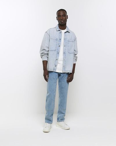 River Island Blue Relaxed Loose Fit Carpenter Jeans