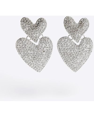 River Island Silver Heart Stone Earrings - White
