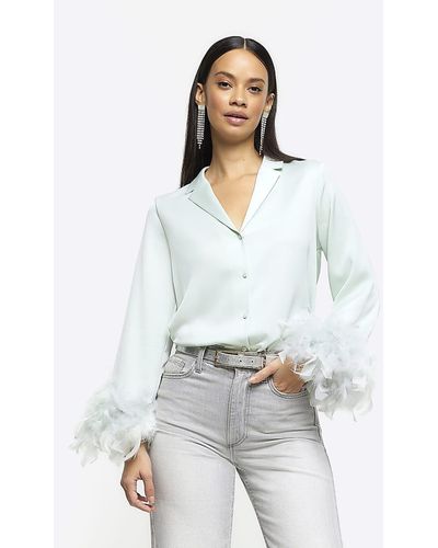 River Island Green Feather Cuff Shirt - White