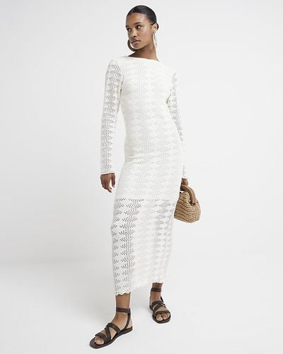 River Island Crochet Bodycon Maxi Dress - White