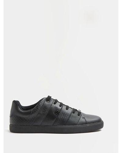 River Island Black Ri Monogram Embossed Lace Up Trainers