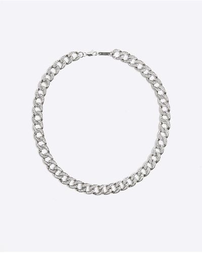 River Island Silver Colour Diamante Chain Necklace - Metallic