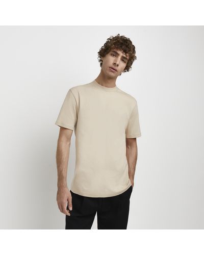 River Island Stone Ri Studio Slim Fit High Neck T-shirt - Multicolour