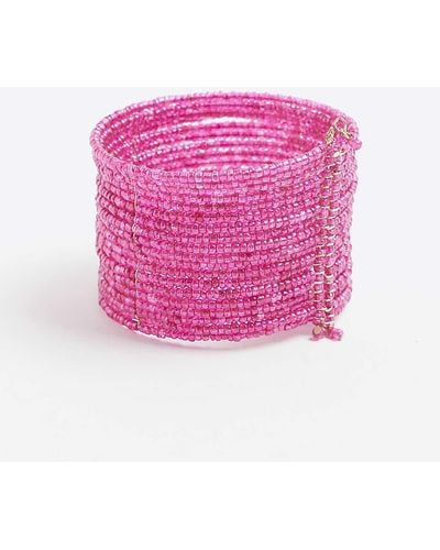 River Island Pink Beaded Cuff Bracelet
