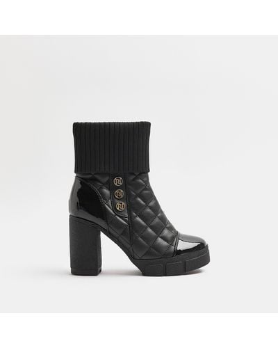River Island Quilted Heeled Ankle Boot - Black