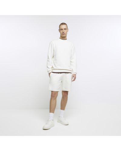 River Island Ecru Slim Fit Casual Shorts - White