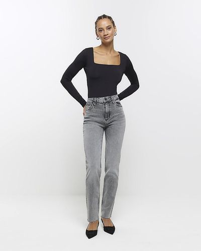 River Island High Waisted Slim Straight Jeans - Grey