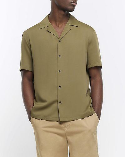 River Island Khaki Regular Fit Revere Short Sleeve Shirt - Green