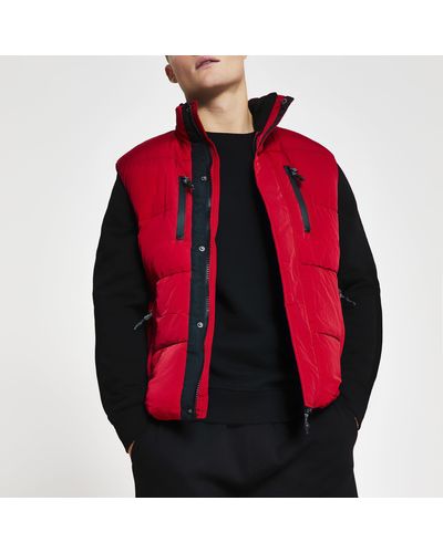 River Island Padded Double Pocket Puffer Gilet - Red