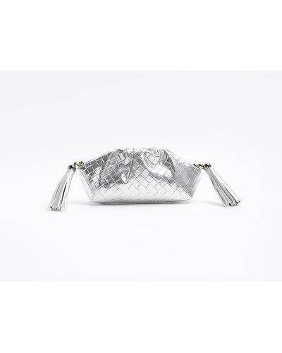 River Island Silver Embossed Weave Clutch Bag - White