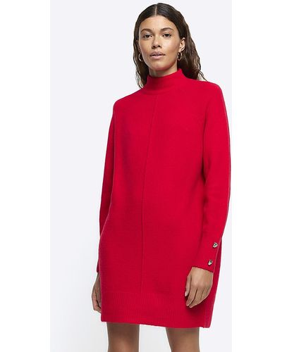 River Island Red Knitted Cozy Sweater Mini Dress